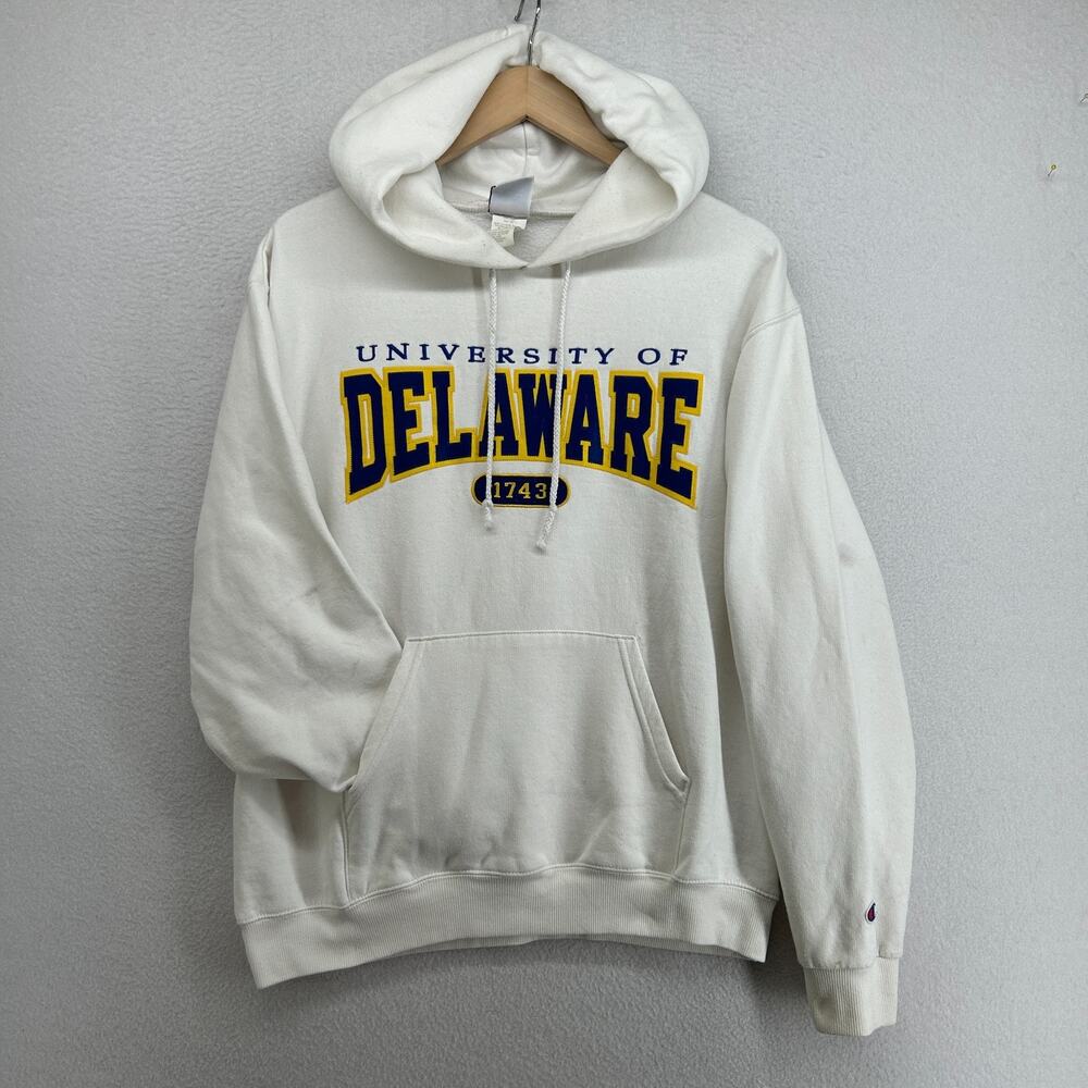 UNIVERSITY OF DELAWARE Hoodie Adult M CHAMPION Blue Hens Newark DE White